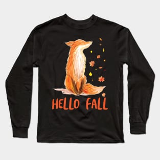 'Hello Fall' Cool Thanksgiving Fox Long Sleeve T-Shirt